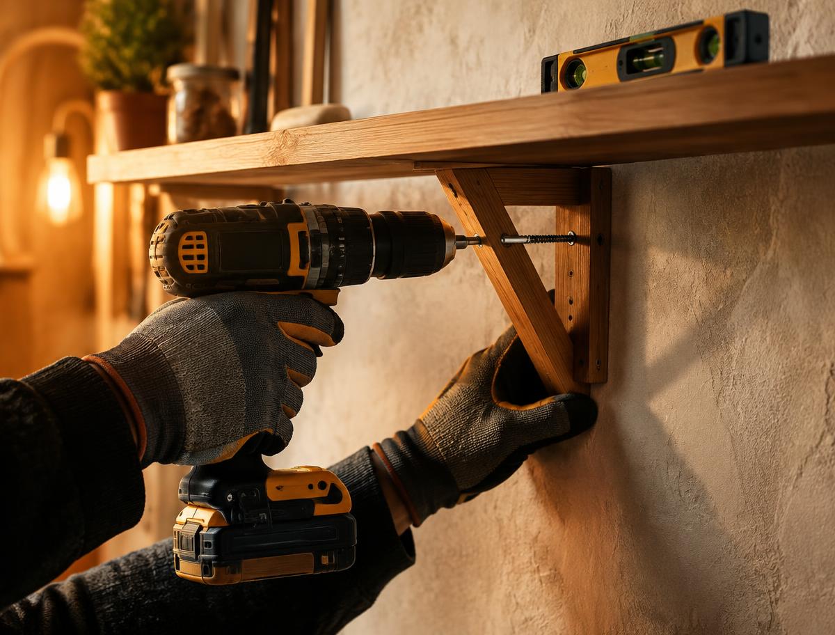 Ray at work, mounting a shelf